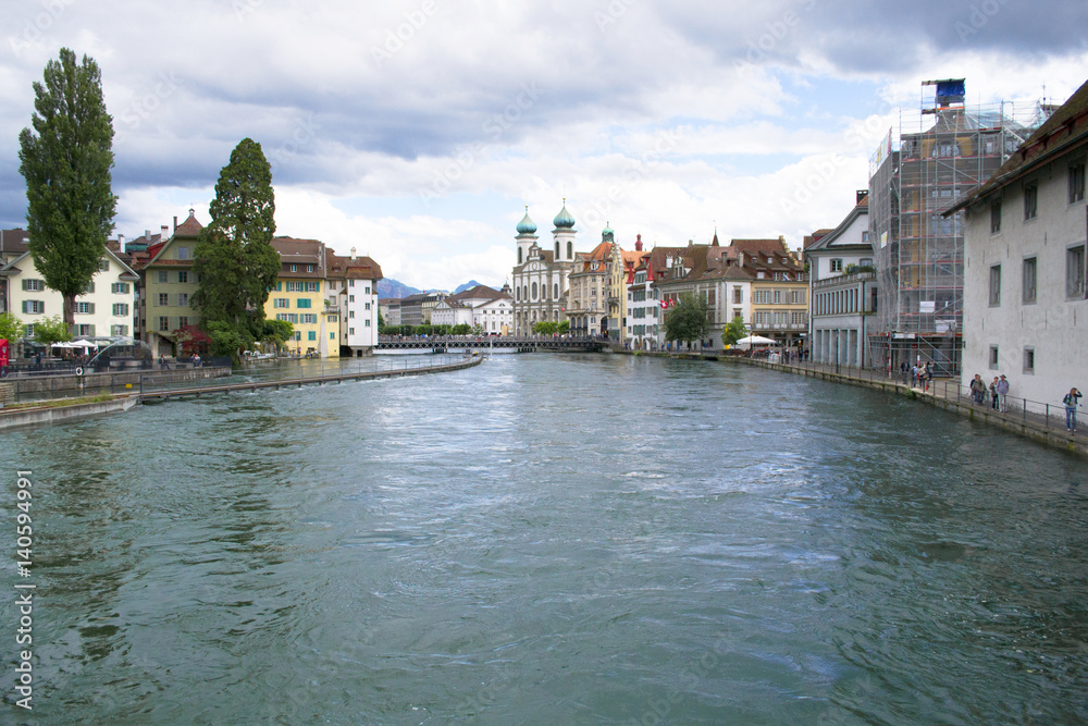 A view on the River Reuss in the city of Lucerne in Switzerland