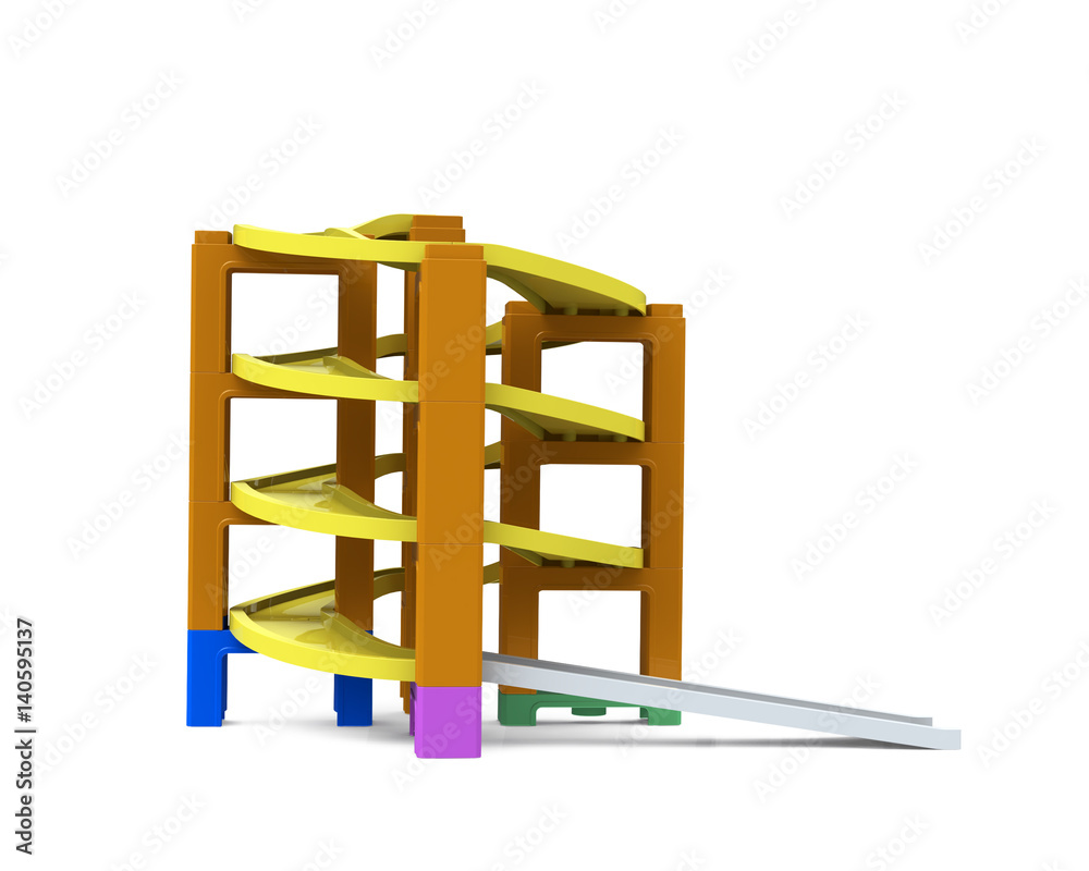 Spiral track in stacking blocks, 3D illustration Spiral track in stacking blocks, 3D illustration
