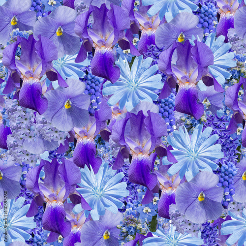 Blue  seamless floral pattern  seamless pattern. Beautiful photo collage.