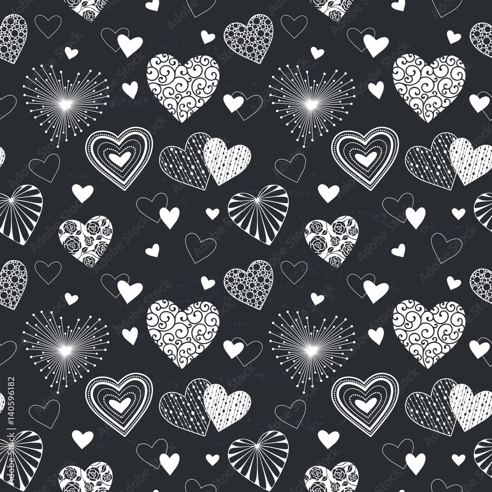 Cute hearts seamless background. Valentine day ornament white on black.  Romantic tiled pattern for wrapping paper and wallpaper design. Stock  Vector | Adobe Stock
