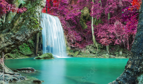 Landscape photo, Waterfall in autumn forest at Erawan waterfall National Park, Thailand