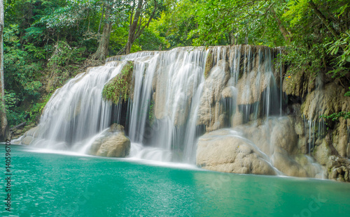 Landscape photo  Waterfall in autumn forest at Erawan waterfall National Park  Thailand