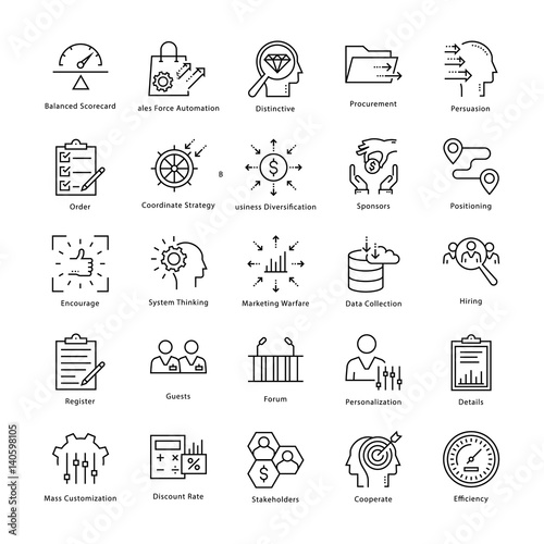 Business Management and Growth Vector Line Icons 32