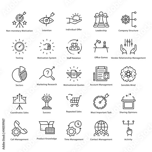 Business Management and Growth Vector Line Icons 44