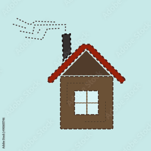 Colorful house Icon with red roof and smoke