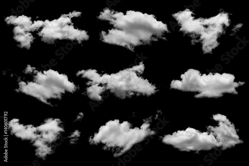 Collection of white cloud on black background