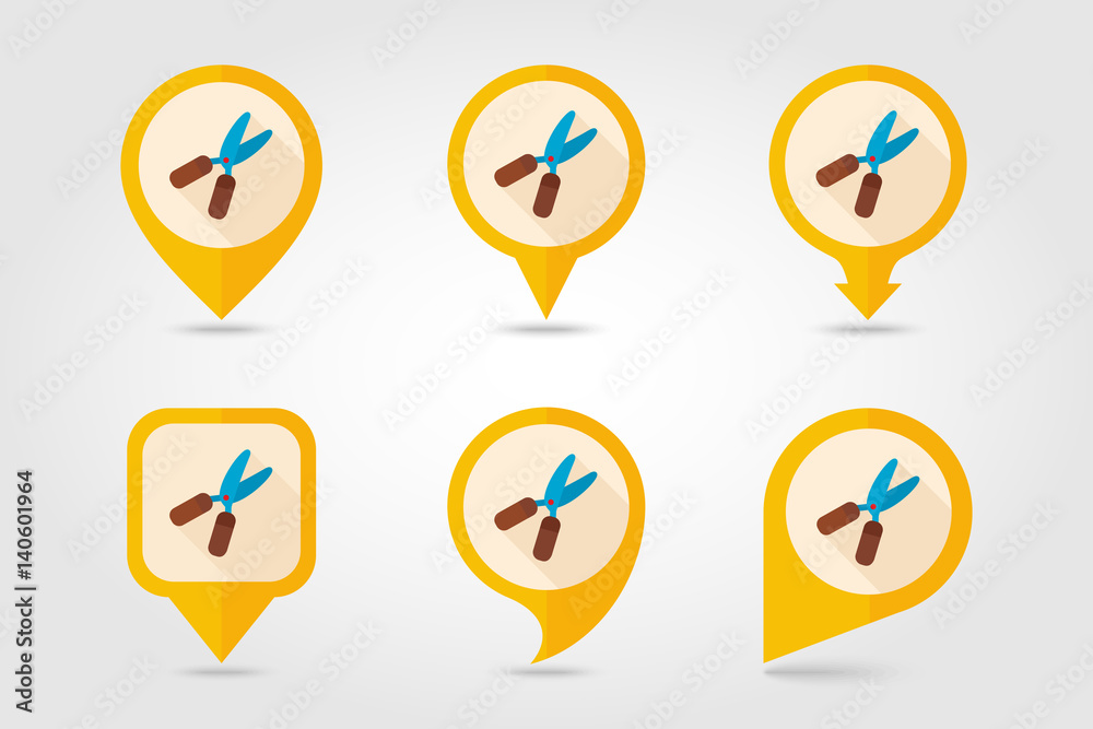 Secateurs, pruner, averruncator flat pin map icon Secateurs, pruner, averruncator flat pin map icon