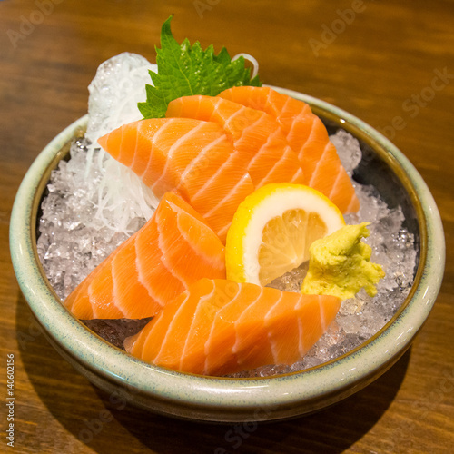 Fresh Raw Salmon Sashimi On Ice