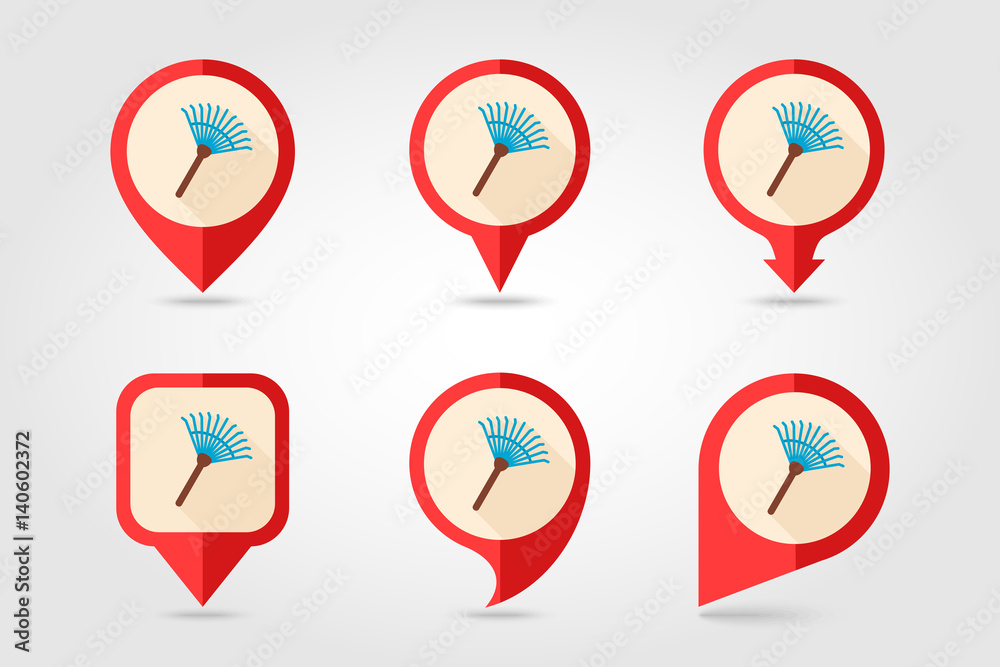 Garden rake flat vector pin map icon Garden rake flat vector pin map icon