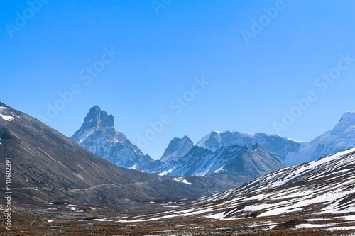 Stunning Snow Mountain View Morning with Blue Sky in Zero Point Sikkim India