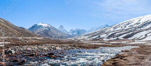 Stunning Snow Mountain View Morning with Blue Sky in Zero Point Sikkim India