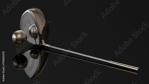 3d render of golf ball with golf club over dark