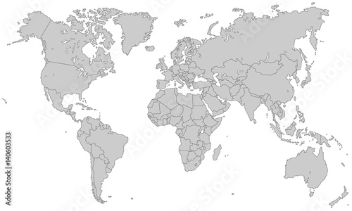 Weltkarte in Hellgrau mit Grenzen  hoher Detailgrad 