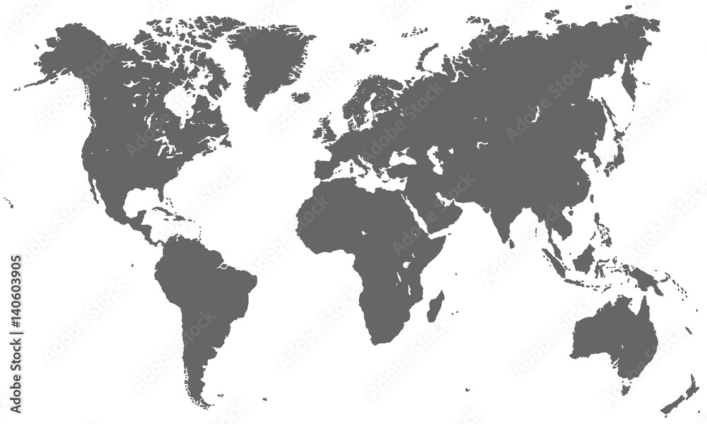 Weltkarte in Dunkelgrau ohne Grenzen (hoher Detailgrad)