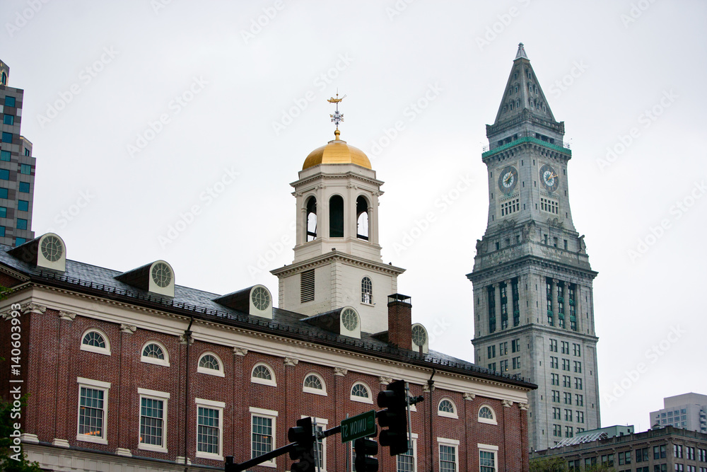 Faneuil Hall with Custom House Tower in background, Boston