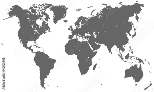 Weltkarte in Dunkelgrau ohne Grenzen (hoher Detailgrad) © ii-graphics