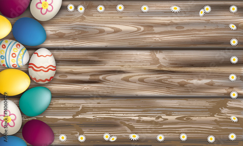 Easter Eggs Worn Wood Daisy Flowers