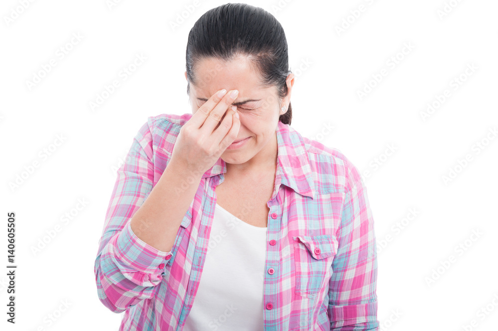 Female having a headache and feeling bad Female having a headache and feeling bad