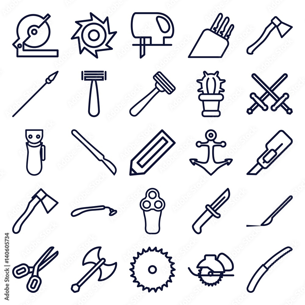 Set of 25 sharp outline icons Set of 25 sharp outline icons