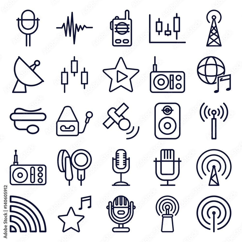 Obraz premium Set of 25 radio outline icons