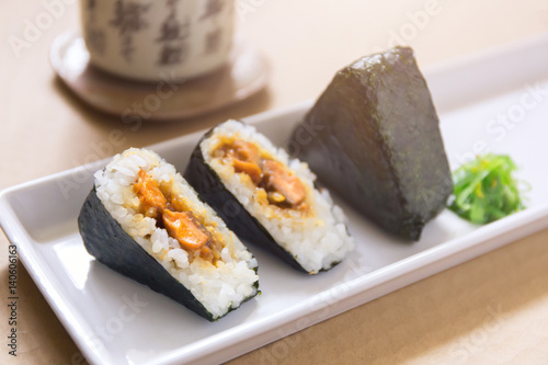 Onigiri, rice ball wrapped with seaweed, Japanese food