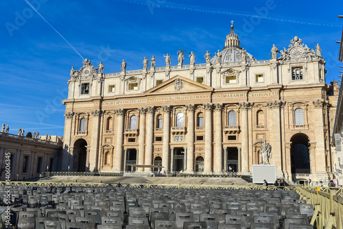St Peter square basilica  facade and chairas