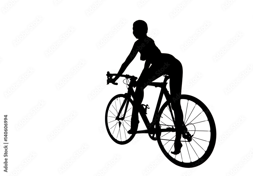 Fototapeta premium Silhouette of woman with a bicycle, isolated on white