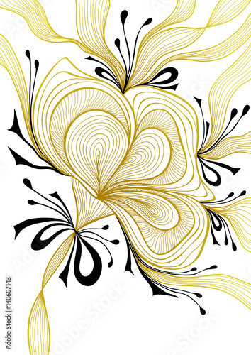 Beautiful abstract background with lace flower bows gold black on white
