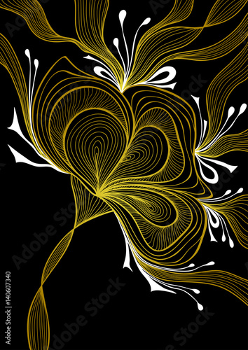 Beautiful  abstract background with lace flower bows gold white on black