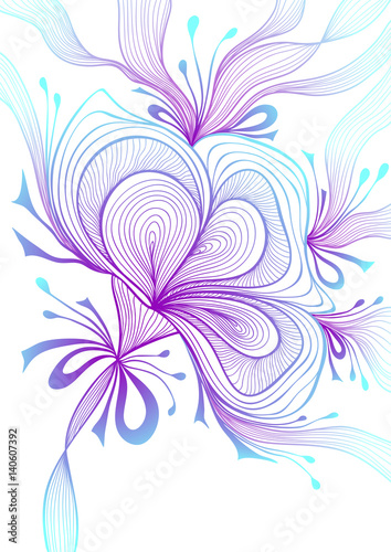 Beautiful light abstract background with lace flower bows blue lilac on white