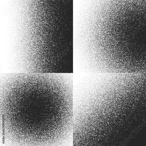 Fototapet Halftone textures, patterns with black dots, gradient grain grunge vector backgr