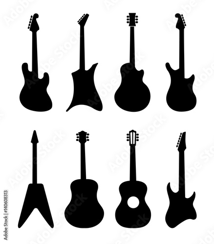 Guitar vector silhouettes. Rock, acoustic, electric guitars