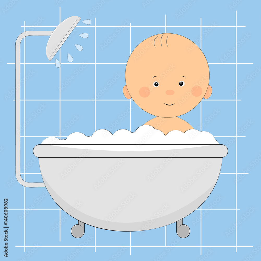 Naklejka premium Cute little boy in the shower.