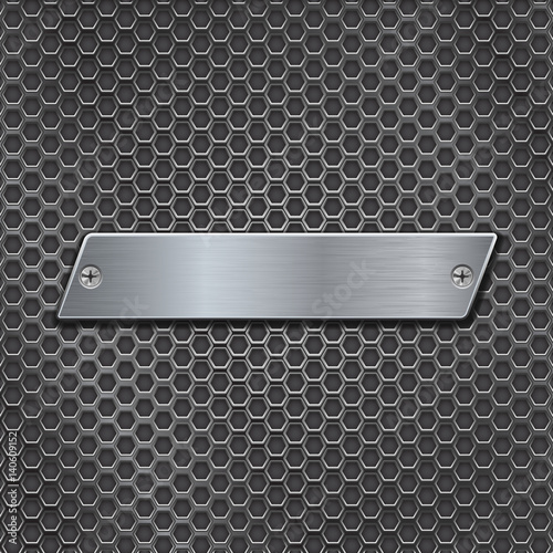 Metal plate on iron perforated background