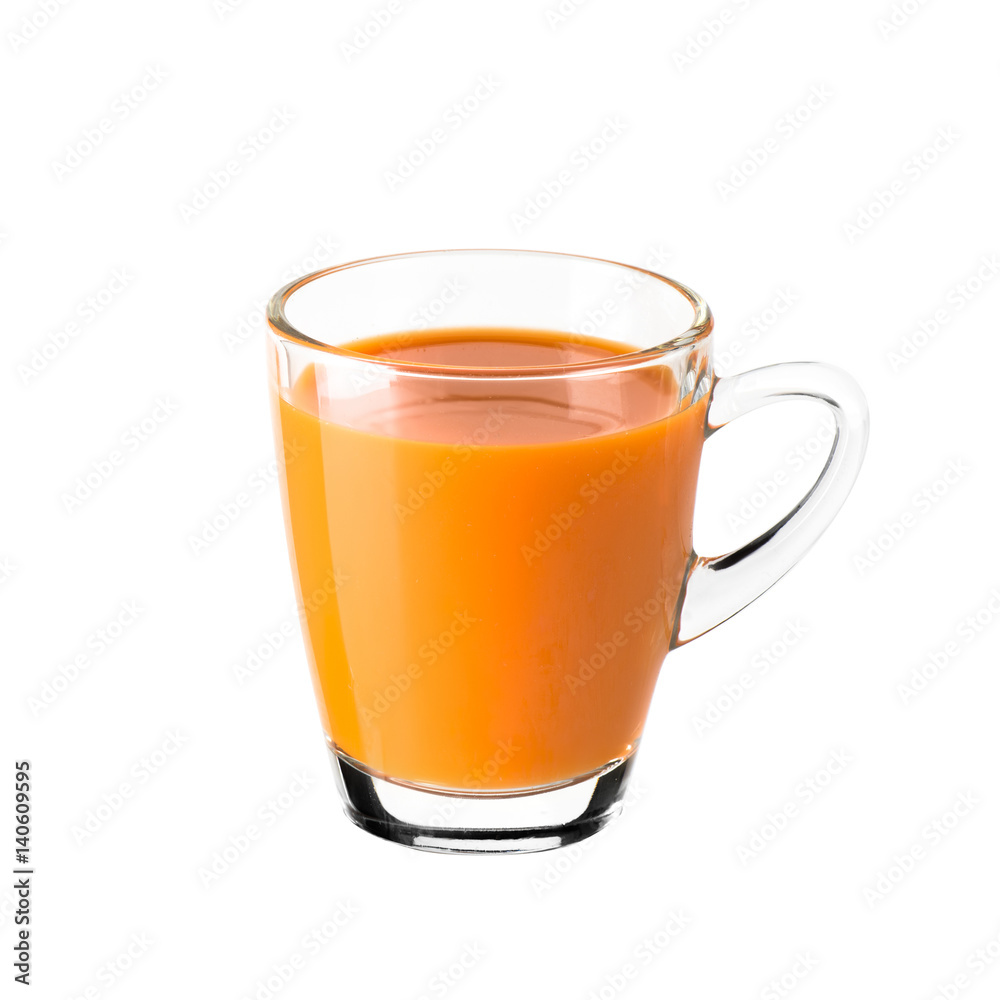 Fresh carrot juice glass. Isolated on white background Fresh carrot juice glass. Isolated on white background