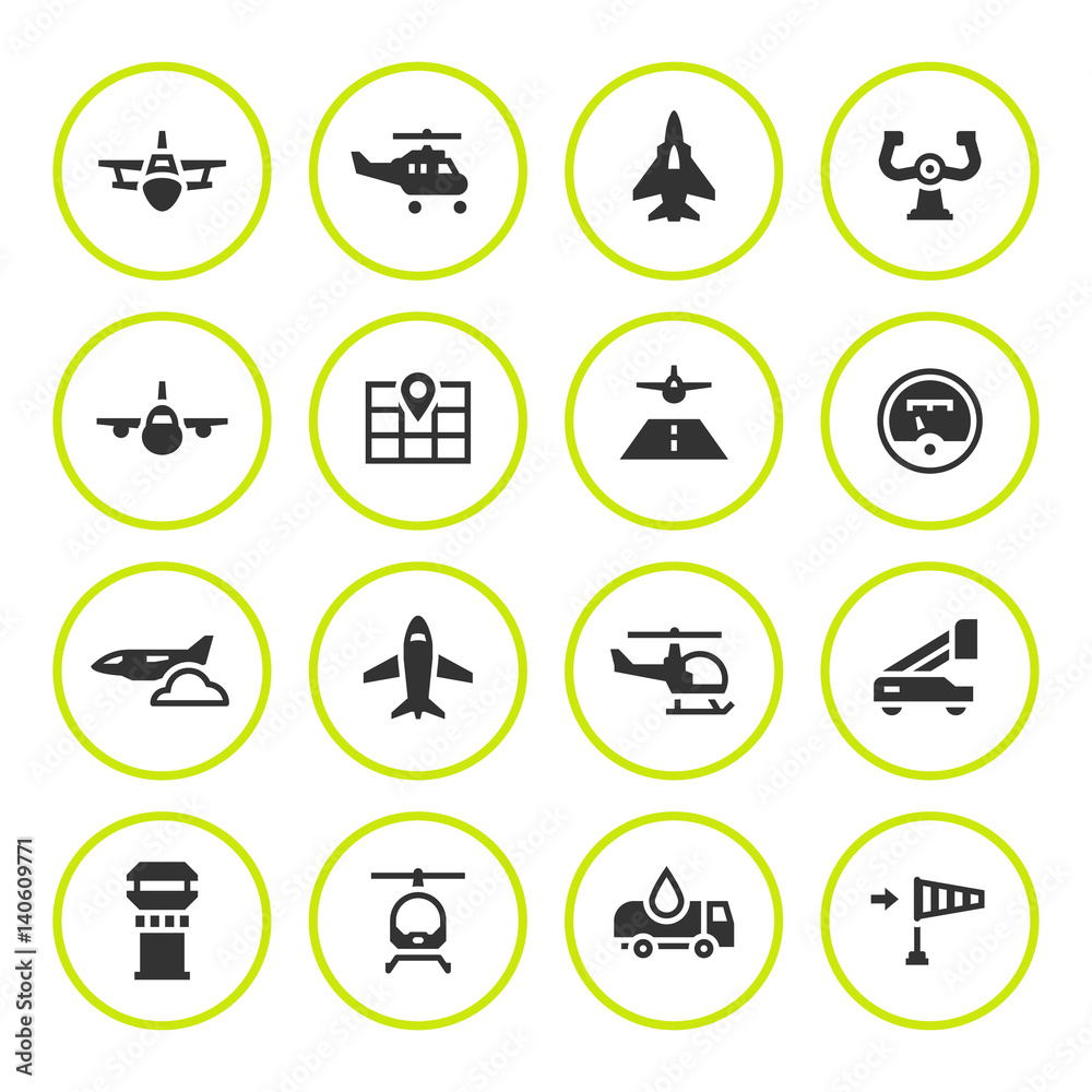 Set round icons of aviation