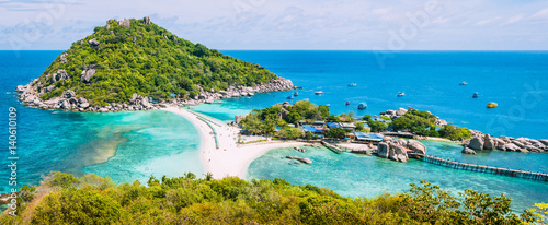 Koh Nangyuan Island on Sunny Day and Beautiful Clear Blue Water, Surat Thani, Thailand photo