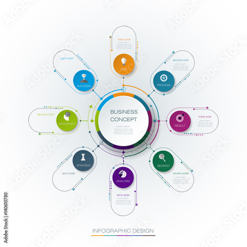 Vector infographic template with 3D paper label, integrated circles. Business concept with options. For content, diagram, flow chart, steps, parts, timeline infographics, work flow, process
