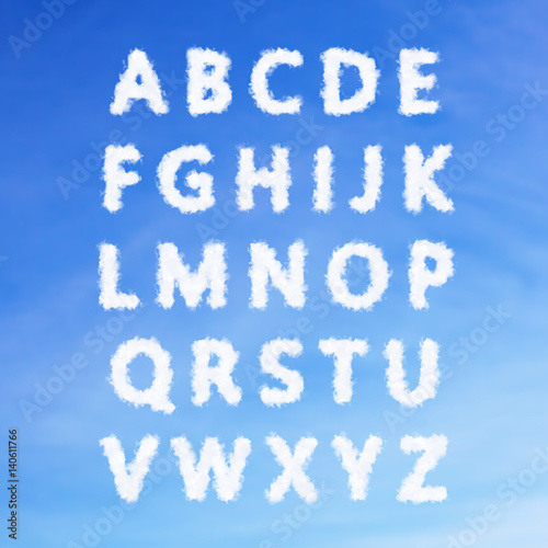 The English alphabet from clouds