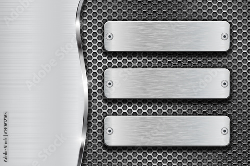 Metal background with perforation and rectangular steel plates