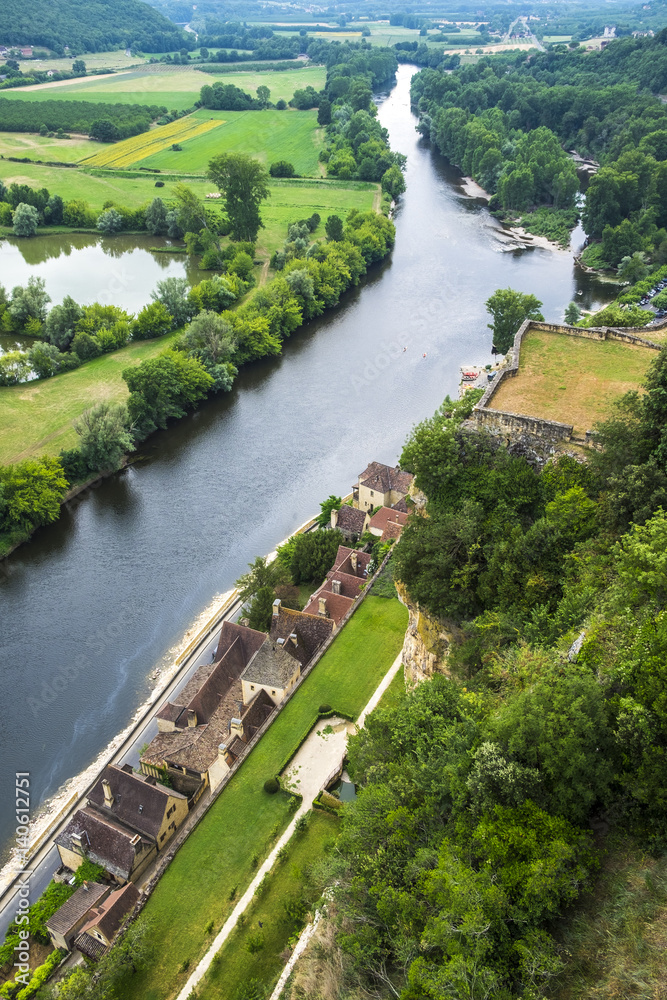 View of Dordogne river from Beynac Castle in France