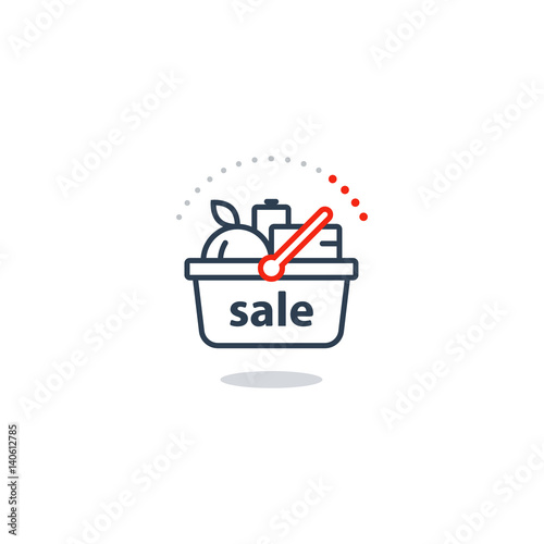 Food basket, grocery order, shop sale special offer line icon