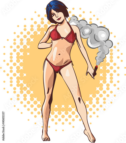 Lady underwear. Retro styled vector image. Smoke joint.