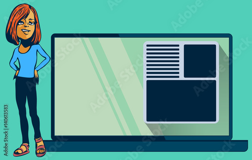 Vector design template about blogging with woman.
