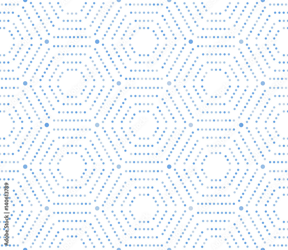 Geometric repeating vector ornament with light blue hexagonal dotted elements. Geometric modern ornament. Seamless abstract modern pattern Geometric repeating vector ornament with light blue hexagonal dotted elements. Geometric modern ornament. Seamless abstract modern pattern