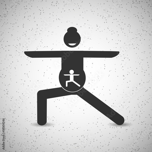Stick figure. Pregnant woman and her baby doing yoga pose hero.