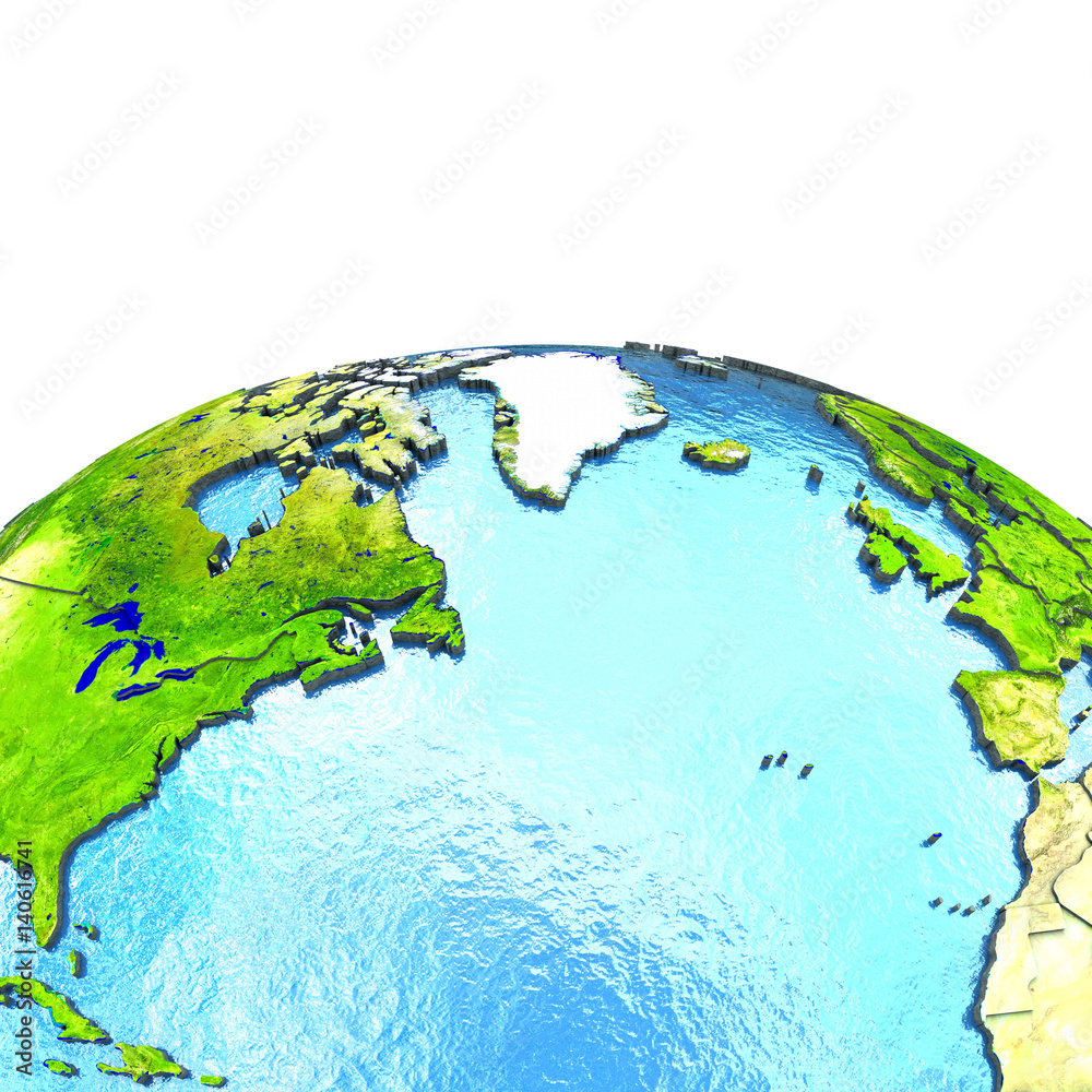 North Atlantic on model of Earth