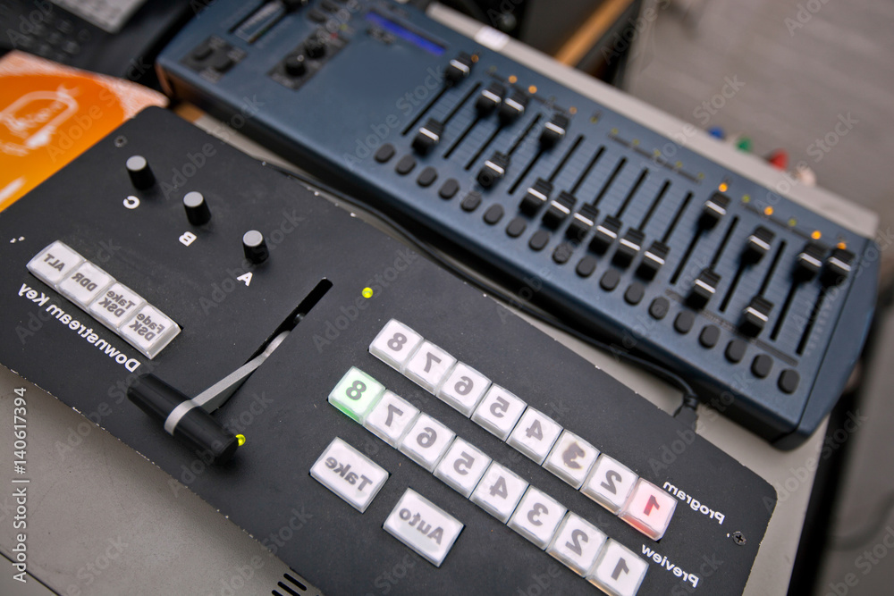 Close-up of sound recording equipment in television studio Close-up of sound recording equipment in television studio
