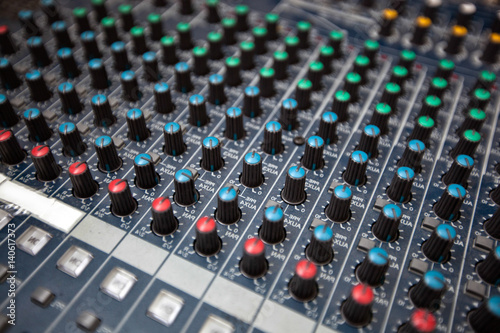 Close-up of sound recording equipment in studio
