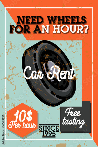 Color vintage car rent banner photo